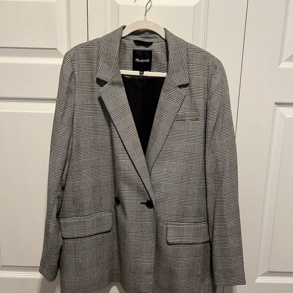 Madewell Black and White Plaid Plaid Blazer Size XXL Like New